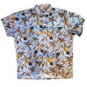 XL Hollis River Hawaiian Shirt Pineapples Palm Leaves Short Sleeve Cotton
